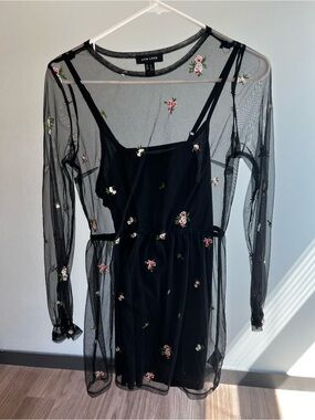 New Look Black Sheer Embroidered Long Sleeve Dress